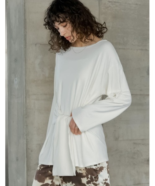 Re:EDIT（リエディ）の「[2026S/S COLLECTION]アンチピリングウエストリボンチュニックトップス（Tシャツ/カットソー・レディース・杢グレー/ブラウン/ライトブルー/アイボリー/ブラック・LARGE/MEDIUM）」の20枚目の写真
