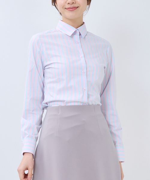 NARACAMICIE(ナラカミーチェ)の「【NARACAMICIE】ストライプ長袖シャツ(シャツ/ブラウス・レディース・ピンク/ホワイト・S/L/M)」の2枚目の写真