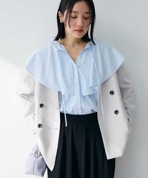 Green　Parks（グリーンパークス）の「オーバーサイズW釦ライトジャケット（テーラードジャケット・レディース・ホワイト系その他2/ネイビー/ライトグレー・FREE）」の3枚目の写真