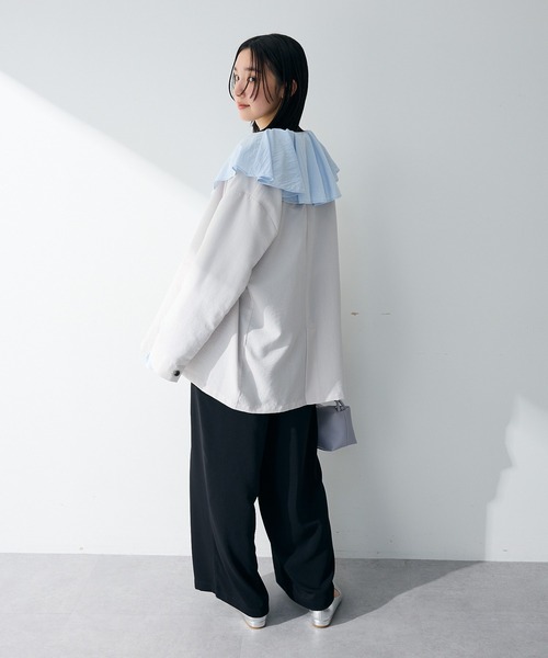 Green　Parks（グリーンパークス）の「オーバーサイズW釦ライトジャケット（テーラードジャケット・レディース・ホワイト系その他2/ネイビー/ライトグレー・FREE）」の6枚目の写真