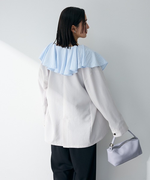 Green　Parks（グリーンパークス）の「オーバーサイズW釦ライトジャケット（テーラードジャケット・レディース・ホワイト系その他2/ネイビー/ライトグレー・FREE）」の9枚目の写真