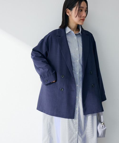 Green　Parks（グリーンパークス）の「オーバーサイズW釦ライトジャケット（テーラードジャケット・レディース・ホワイト系その他2/ネイビー/ライトグレー・FREE）」の13枚目の写真