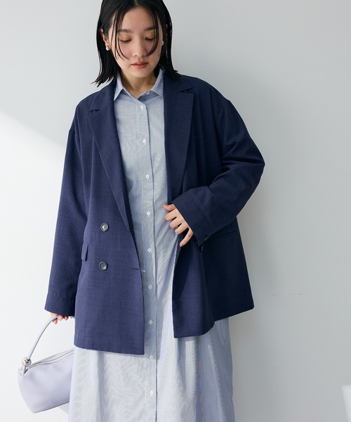 Green　Parks（グリーンパークス）の「オーバーサイズW釦ライトジャケット（テーラードジャケット・レディース・ホワイト系その他2/ネイビー/ライトグレー・FREE）」の14枚目の写真