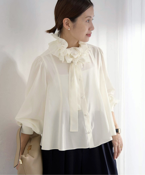 IENA（イエナ）の「《追加》&NAVYシアーボウタイブラウス（シャツ/ブラウス・レディース・ホワイト×ホワイト/ブラック・FREE）」の2枚目の写真