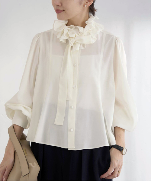 IENA（イエナ）の「《追加》&NAVYシアーボウタイブラウス（シャツ/ブラウス・レディース・ホワイト×ホワイト/ブラック・FREE）」の9枚目の写真