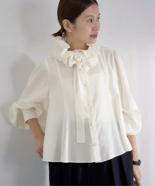 IENA（イエナ）の「《追加》&NAVYシアーボウタイブラウス（シャツ/ブラウス・レディース・ホワイト×ホワイト/ブラック・FREE）」の10枚目の写真