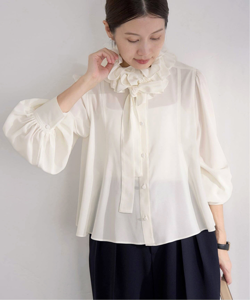 IENA（イエナ）の「《追加》&NAVYシアーボウタイブラウス（シャツ/ブラウス・レディース・ホワイト×ホワイト/ブラック・FREE）」の11枚目の写真