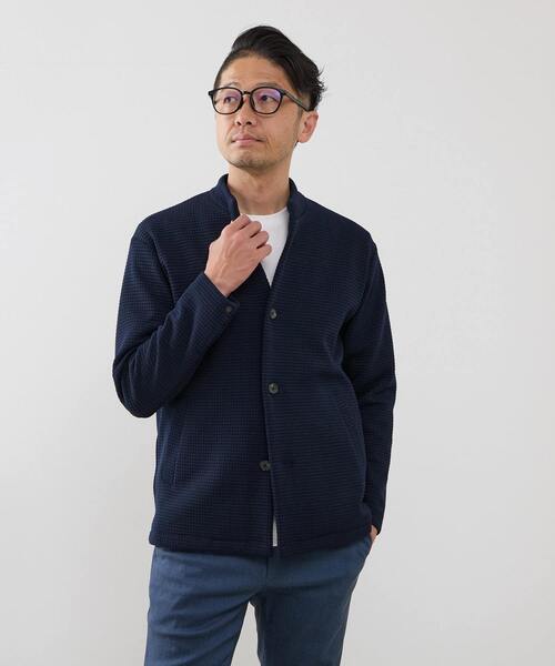 MEN'S MELROSE(メンズメルローズ)の「クォーターゲージ スタンドカラーカーディガン(カーディガン/ボレロ・メンズ・ホワイト/ネイビー・3/4)」の2枚目の写真