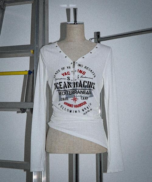 dispark（ディスパーク）の「DISPARK/【26年春夏新作】スタッズジップVネックT（Tシャツ/カットソー・レディース・杢グレー/ホワイト・FREE）」の19枚目の写真