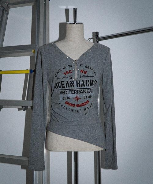 dispark（ディスパーク）の「DISPARK/【26年春夏新作】スタッズジップVネックT（Tシャツ/カットソー・レディース・杢グレー/ホワイト・FREE）」の18枚目の写真