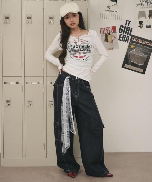 dispark（ディスパーク）の「DISPARK/【26年春夏新作】スタッズジップVネックT（Tシャツ/カットソー・レディース・杢グレー/ホワイト・FREE）」の17枚目の写真