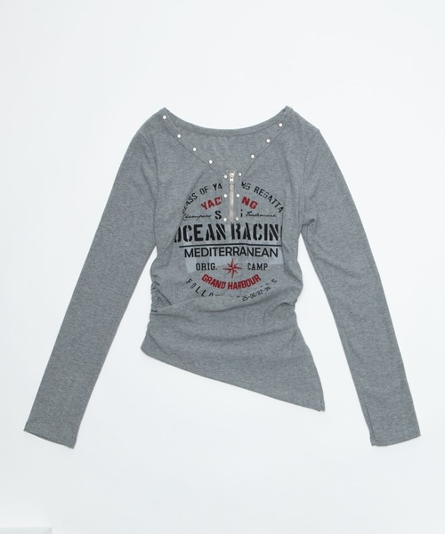 dispark（ディスパーク）の「DISPARK/【26年春夏新作】スタッズジップVネックT（Tシャツ/カットソー・レディース・杢グレー/ホワイト・FREE）」の9枚目の写真