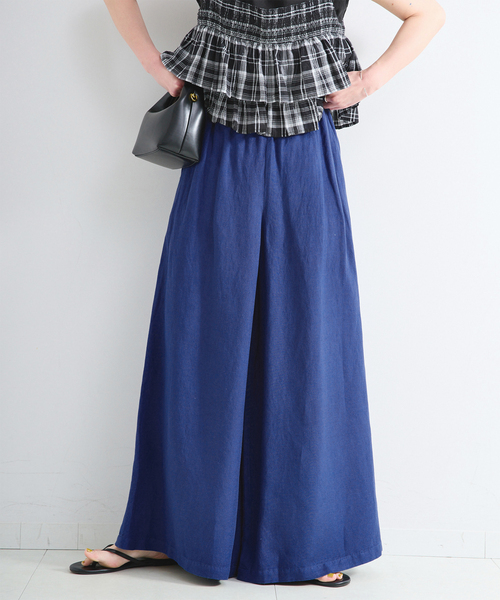 B.C STOCK(ベーセーストック)の「《S/Mサイズ展開》手洗い可 / リネンレーヨンワイドイージーパンツ(その他パンツ・レディース・カーキ/スミクロ/ブラックミックス/ブルー・MEDIUM/SMALL)」の4枚目の写真