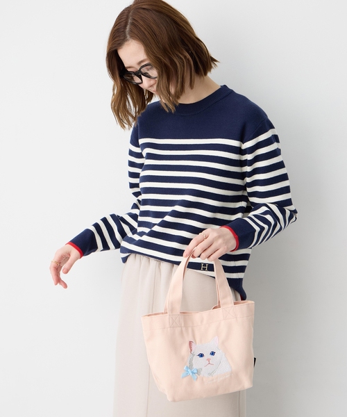 CROSSPLUS ONLINE（クロスプラスオンライン）の「アトリエ・ポピン猫刺しゅうミニトートバッグ（トートバッグ・レディース・ピンク/グレー・フリー）」の3枚目の写真