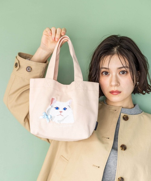 アトリエ・ポピン猫刺しゅうミニトートバッグ（トートバッグ