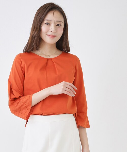 COUP DE CHANCE(クードシャンス)の「【手洗い可/日本製】レース袖カットソー(Tシャツ/カットソー・レディース・ブラック/ホワイト/オレンジ・34/36/38/40)」の1枚目の写真