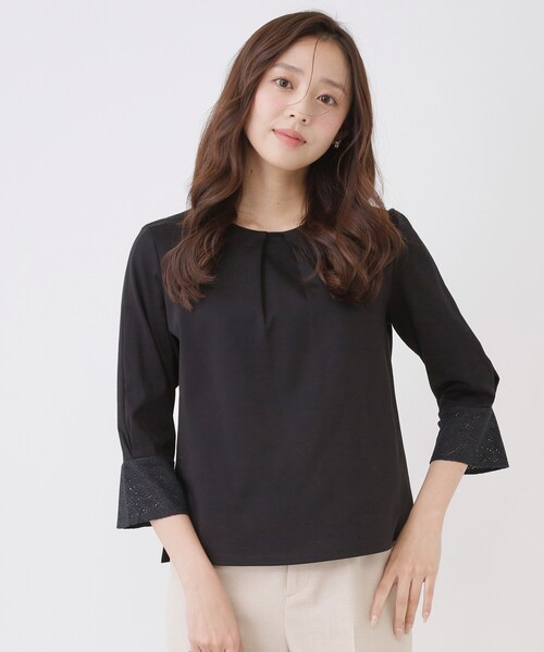 COUP DE CHANCE(クードシャンス)の「【手洗い可/日本製】レース袖カットソー(Tシャツ/カットソー・レディース・ブラック/ホワイト/オレンジ・34/36/38/40)」の3枚目の写真