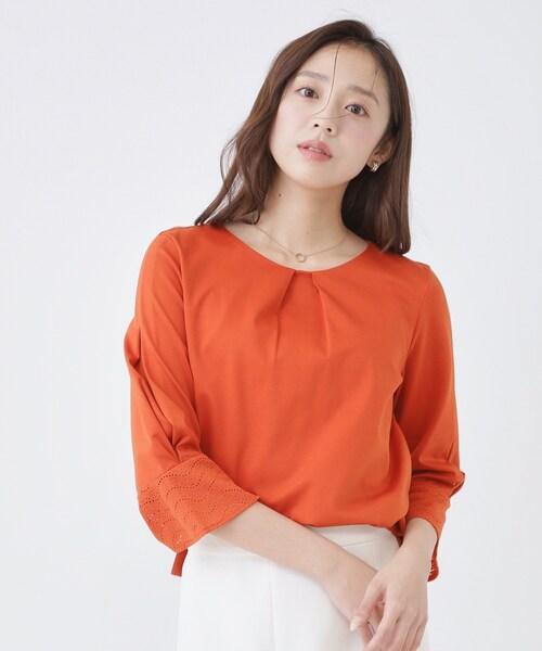 COUP DE CHANCE(クードシャンス)の「【手洗い可/日本製】レース袖カットソー(Tシャツ/カットソー・レディース・ブラック/ホワイト/オレンジ・34/36/38/40)」の4枚目の写真