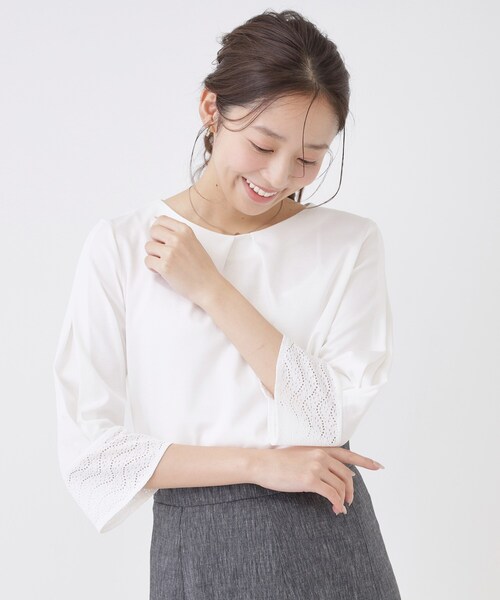 COUP DE CHANCE(クードシャンス)の「【手洗い可/日本製】レース袖カットソー(Tシャツ/カットソー・レディース・ブラック/ホワイト/オレンジ・34/36/38/40)」の5枚目の写真