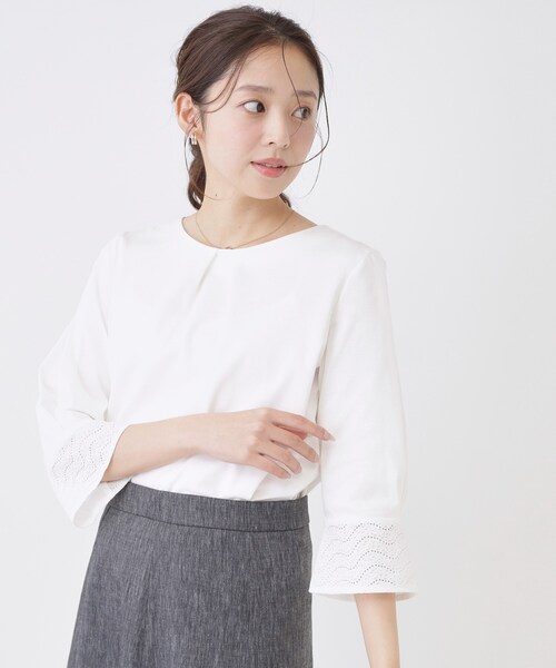 COUP DE CHANCE(クードシャンス)の「【手洗い可/日本製】レース袖カットソー(Tシャツ/カットソー・レディース・ブラック/ホワイト/オレンジ・34/36/38/40)」の6枚目の写真