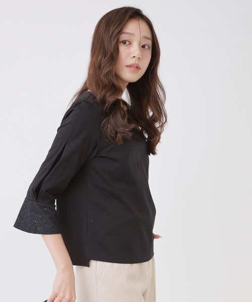 COUP DE CHANCE(クードシャンス)の「【手洗い可/日本製】レース袖カットソー(Tシャツ/カットソー・レディース・ブラック/ホワイト/オレンジ・34/36/38/40)」の9枚目の写真