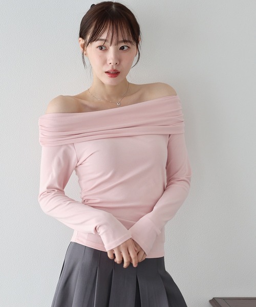 BLUEEAST(ブルーイースト)の「ギャザーオフショルダーカットソー(Tシャツ/カットソー・レディース・ブラック/ピンク/ホワイト・MEDIUM)」の10枚目の写真