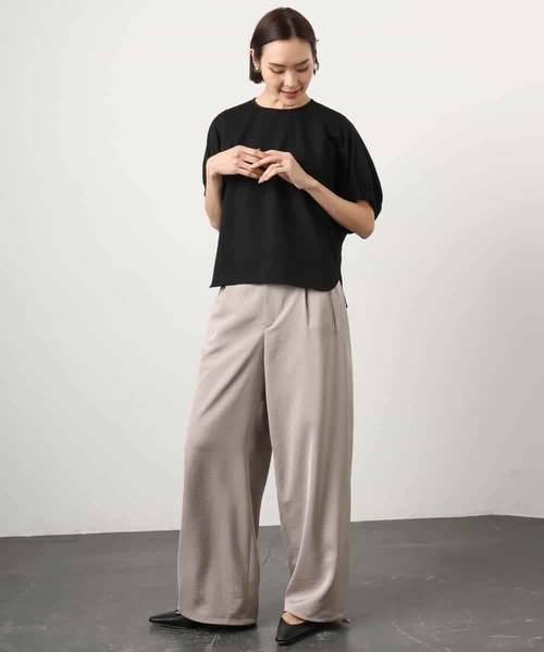 MICHEL KLEIN（ミッシェル・クラン）の「[リラックスボトム/2WAY]ダルサテン ワイドパンツ（スウェットパンツ・レディース・チャコールグレー/ベージュ/カーキ・38）」の7枚目の写真