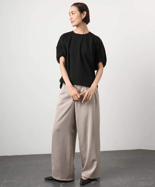 MICHEL KLEIN（ミッシェル・クラン）の「[リラックスボトム/2WAY]ダルサテン ワイドパンツ（スウェットパンツ・レディース・チャコールグレー/ベージュ/カーキ・38）」の8枚目の写真