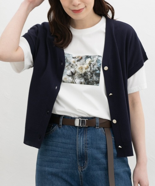 Honeys(ハニーズ)の「【ハニさら・接触冷感・UVカット】フォトプリントTシャツ(Tシャツ/カットソー・レディース・ピンク/ホワイト×グレー/ホワイト×イエロー/スミクロ/ライトグリーン・S/M/LL/L)」の2枚目の写真