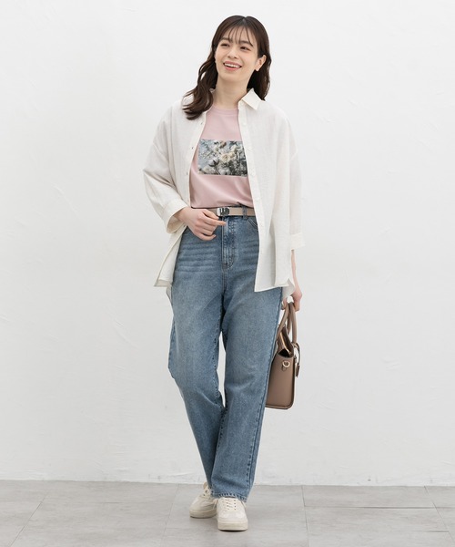 Honeys(ハニーズ)の「【ハニさら・接触冷感・UVカット】フォトプリントTシャツ(Tシャツ/カットソー・レディース・ピンク/ホワイト×グレー/ホワイト×イエロー/スミクロ/ライトグリーン・S/M/LL/L)」の9枚目の写真