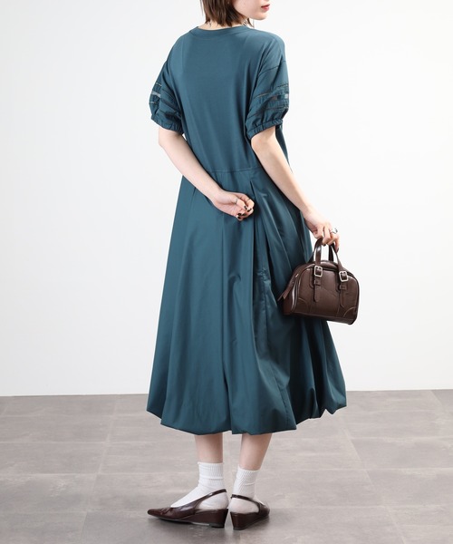 EGLANTINE(エグランティーヌ)の「EGLANTINE 素材切替ワンピース 半袖(ワンピース・レディース・ブラック/モスグリーン/ダークグリーン・40)」の6枚目の写真