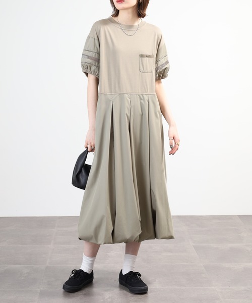 EGLANTINE(エグランティーヌ)の「EGLANTINE 素材切替ワンピース 半袖(ワンピース・レディース・ブラック/モスグリーン/ダークグリーン・40)」の8枚目の写真
