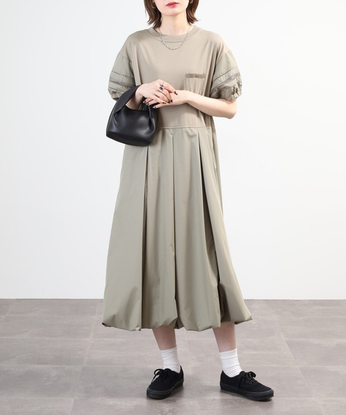 EGLANTINE(エグランティーヌ)の「EGLANTINE 素材切替ワンピース 半袖(ワンピース・レディース・ブラック/モスグリーン/ダークグリーン・40)」の10枚目の写真
