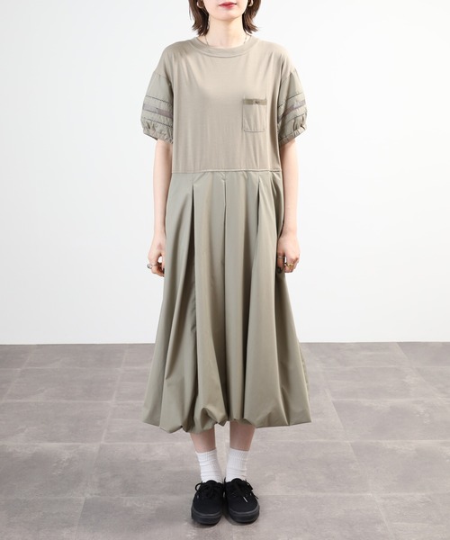 EGLANTINE(エグランティーヌ)の「EGLANTINE 素材切替ワンピース 半袖(ワンピース・レディース・ブラック/モスグリーン/ダークグリーン・40)」の15枚目の写真