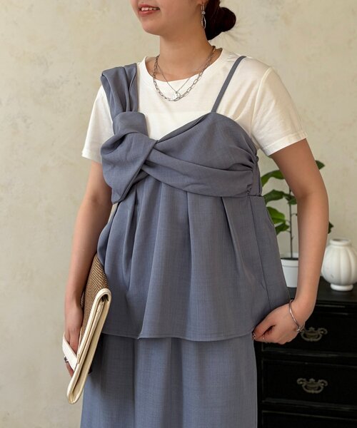 Chez toi（シェトワ）の「ビスチェ見えドッキングプルオーバー×ナロースカート（つなぎ/オールインワン・レディース・ベージュ/ブルー/ブラック・FREE）」の15枚目の写真