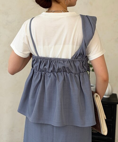 Chez toi（シェトワ）の「ビスチェ見えドッキングプルオーバー×ナロースカート（つなぎ/オールインワン・レディース・ベージュ/ブルー/ブラック・FREE）」の17枚目の写真