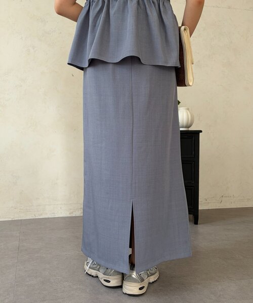 Chez toi（シェトワ）の「ビスチェ見えドッキングプルオーバー×ナロースカート（つなぎ/オールインワン・レディース・ベージュ/ブルー/ブラック・FREE）」の19枚目の写真