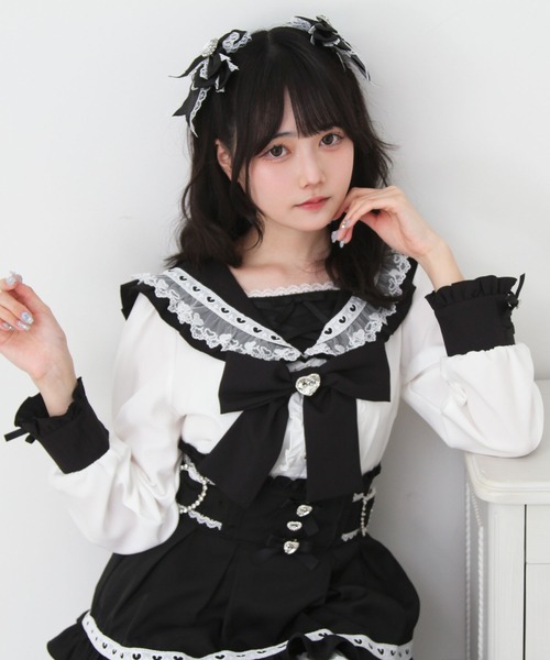 DearMyLove(ディアマイラブ)の「レースアップはしごレースセーラーブラウス(シャツ/ブラウス・レディース・ブラック/ホワイト/ブルーグレー・LARGE/3L/MEDIUM)」の2枚目の写真