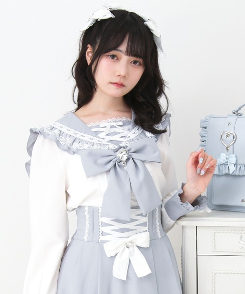 DearMyLove(ディアマイラブ)の「レースアップはしごレースセーラーブラウス(シャツ/ブラウス・レディース・ブラック/ホワイト/ブルーグレー・LARGE/3L/MEDIUM)」の12枚目の写真