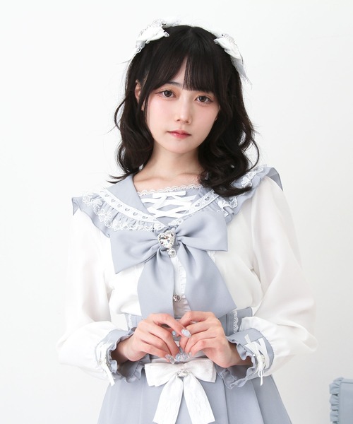DearMyLove(ディアマイラブ)の「レースアップはしごレースセーラーブラウス(シャツ/ブラウス・レディース・ブラック/ホワイト/ブルーグレー・LARGE/3L/MEDIUM)」の14枚目の写真