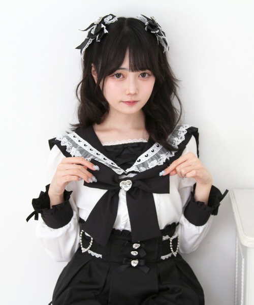 DearMyLove(ディアマイラブ)の「レースアップはしごレースセーラーブラウス(シャツ/ブラウス・レディース・ブラック/ホワイト/ブルーグレー・LARGE/3L/MEDIUM)」の18枚目の写真