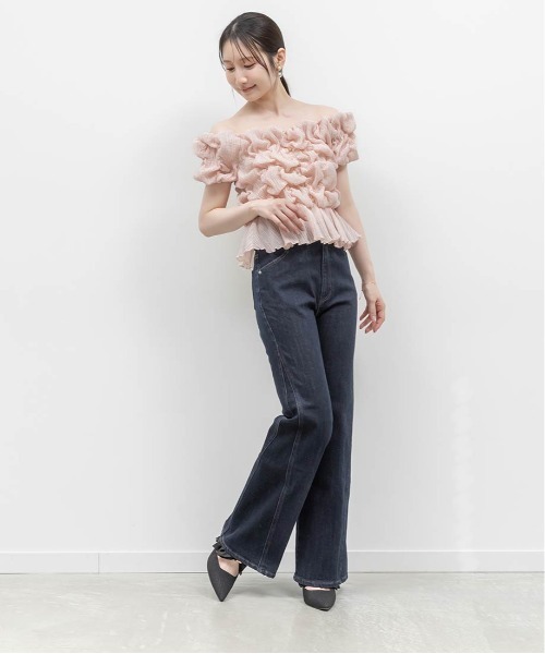 RANDA（ランダ）の「シャーリングオフショルダートップス（シャツ/ブラウス・レディース・ブラック/アイボリー/ピンク・FREE）」の12枚目の写真