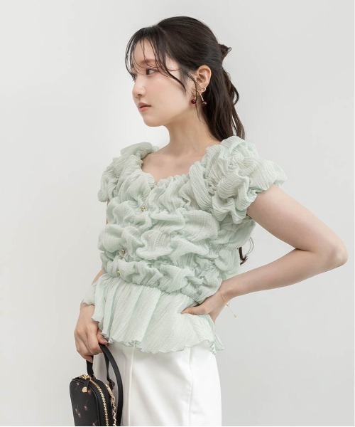 RANDA（ランダ）の「シャーリングオフショルダートップス（シャツ/ブラウス・レディース・ブラック/アイボリー/ピンク/ミント・FREE）」の21枚目の写真