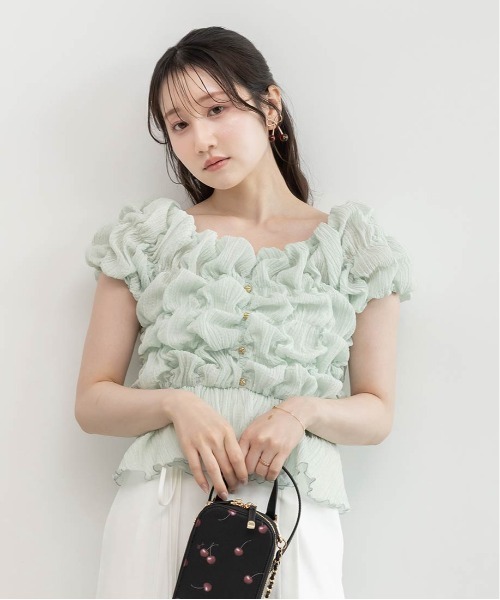 RANDA（ランダ）の「シャーリングオフショルダートップス（シャツ/ブラウス・レディース・ブラック/アイボリー/ピンク/ミント・FREE）」の20枚目の写真
