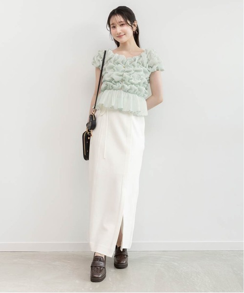 RANDA（ランダ）の「シャーリングオフショルダートップス（シャツ/ブラウス・レディース・ブラック/アイボリー/ピンク/ミント・FREE）」の22枚目の写真