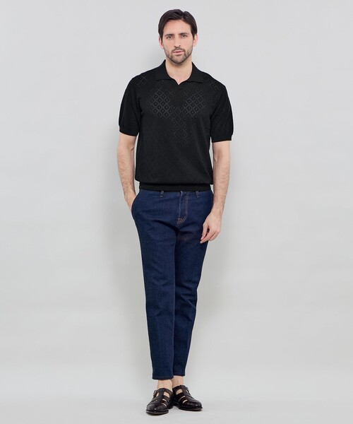 MACKINTOSH LONDON（マッキントッシュ ロンドン）の「ランダムアイレットスキッパーニットポロ（ポロシャツ・メンズ・ライトブルー/ブラック・XL/L/M）」の3枚目の写真