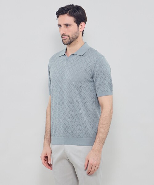 MACKINTOSH LONDON（マッキントッシュ ロンドン）の「ランダムアイレットスキッパーニットポロ（ポロシャツ・メンズ・ライトブルー/ブラック・XL/L/M）」の6枚目の写真