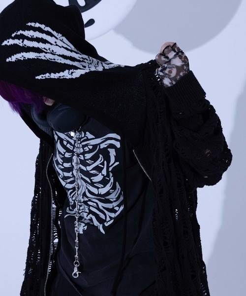 Gamchu(ガムチュ)の「『Gamchu/ガムチュ』Lurori (ルロリ)あみあみニットPK(パーカー・レディース・ブラック/グレー・FREE)」の5枚目の写真