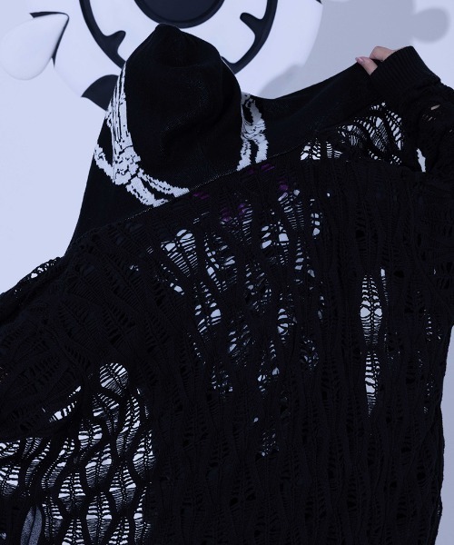 Gamchu(ガムチュ)の「『Gamchu/ガムチュ』Lurori (ルロリ)あみあみニットPK(パーカー・レディース・ブラック/グレー・FREE)」の6枚目の写真