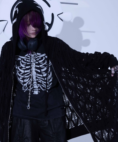 Gamchu(ガムチュ)の「『Gamchu/ガムチュ』Lurori (ルロリ)あみあみニットPK(パーカー・レディース・ブラック/グレー・FREE)」の7枚目の写真